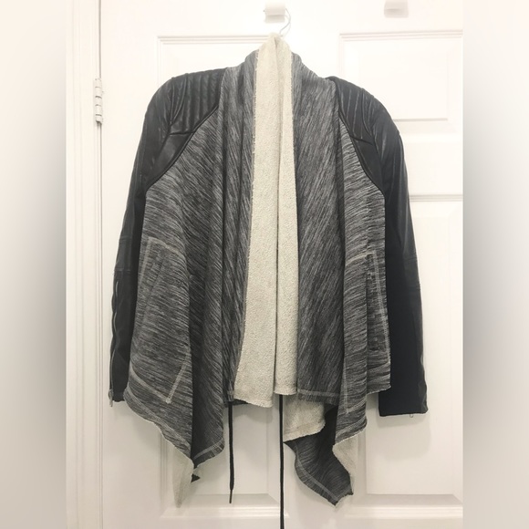 Blank NYC Faux Leather Sleeve Drape Front Jacket - Picture 4 of 7